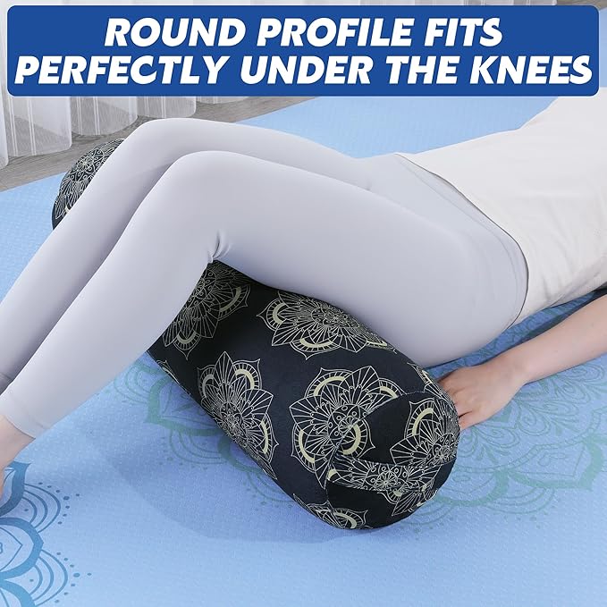 MABOZOO Round Yoga Pillow, Cylindrical Yoga Bolster Pillow with Washable Cover, Meditation Cushion Body Cushion for Practice, Restorative, Meditation