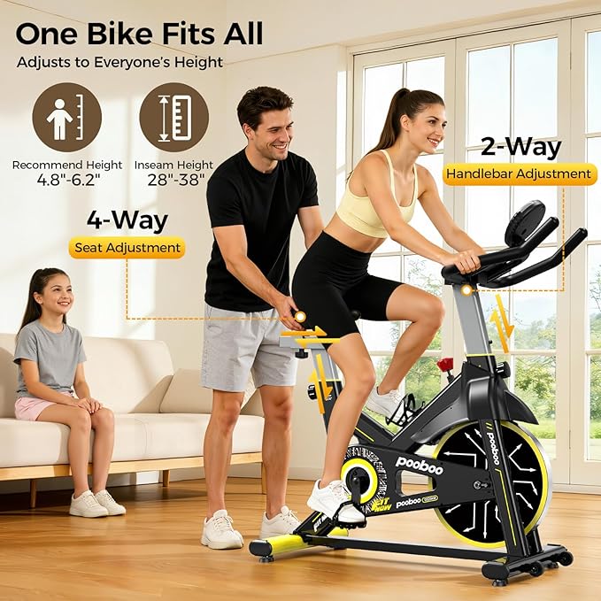 pooboo Exercise Bike, Adjustable Magnetic/Brake Pad Resistance Silent Belt Drive, Indoor Cycling Bike for Home Cardio, Fitness Stationary Bike with 350lbs/300lbs Weight Capacity &Upgraded Version Seat Solid Build 1