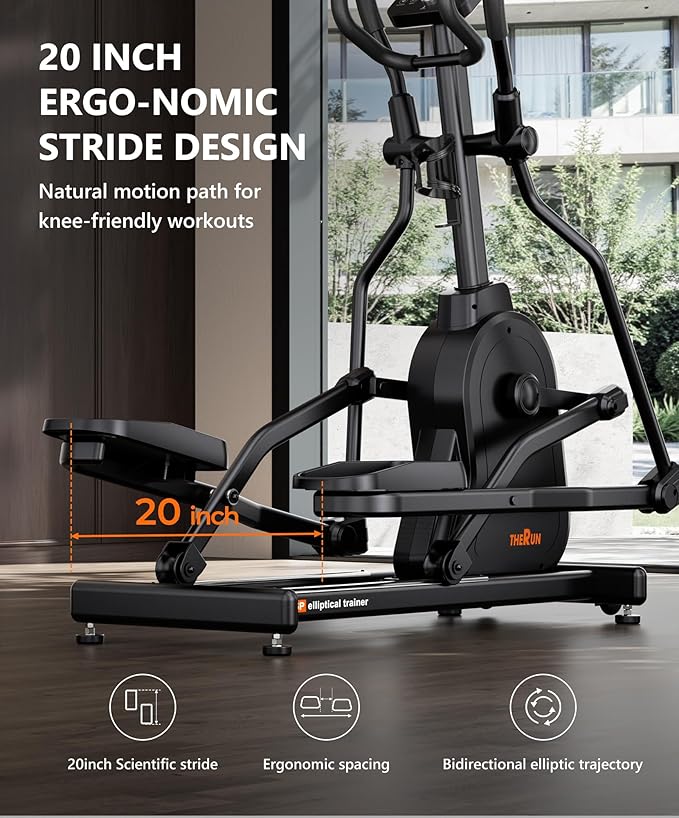 THERUN Elliptical Exercise Machine, Elliptical Machine for Home Use, Magnetic Elliptical Training Machines with 20IN Stride & 32-Level Resistance, Upload 350LBS, Pulse Sensor, App Connection