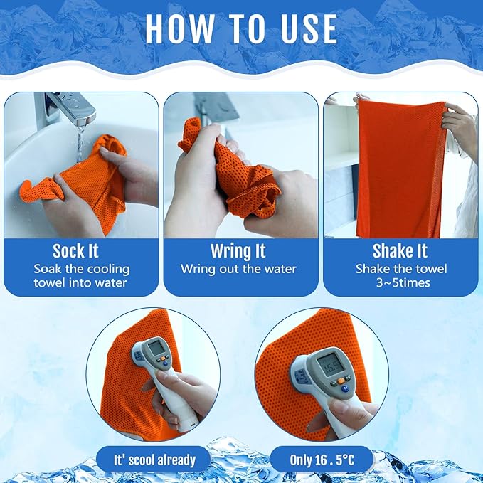 Hosuly 12 Pieces Cooling Towels for Hot Weather Soft Breathable Cold Towel Yoga Towels for Sweat, Sports, Workout, Fitness, Gym, Running, Travel Camping, 12 x 40 Inch (Orange)