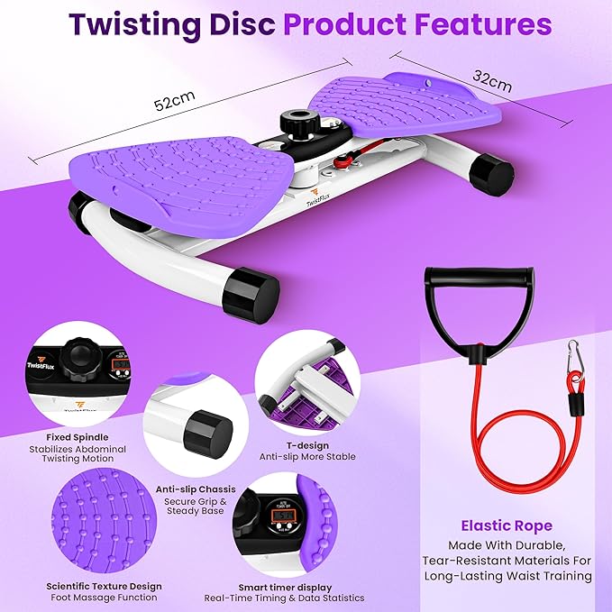Waist Twister Machine Exercise with Digital Counter for Men and Women - Adjustable ab Twister Board for Stomach Workout - 300LB Capacity, 20dB Ultra-Quiet Noiseless Board with Extra Accessories