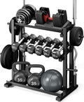 3-Tier Heavy-Duty Dumbbell and Plate Rack 1200LB Capacity, Adjustable Weight Storage Stand for Dumbbells, Kettlebells, Barbells & Weight Plates, Compact Multifunctional Organizer for Home Gym