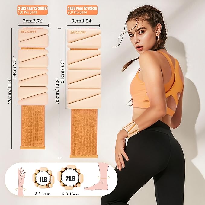 Ankle Weights for Women Wrist Weights Set of 2 (1 lb/2 lb Each) Adjustable Arm Leg Weight for Womens Men Suitable for Walking Swimming Running Pilates Yoga Gym