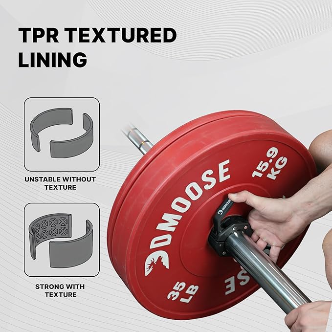 DMoose Fitness Barbell Clips 2 Inch (Pair) - Quick Release Olympic Barbell Clamps & Collars with Anti Slip TPR Grip for Secure Weightlifting and Powerlifting - Weight Clips for Bars at Home or Gym