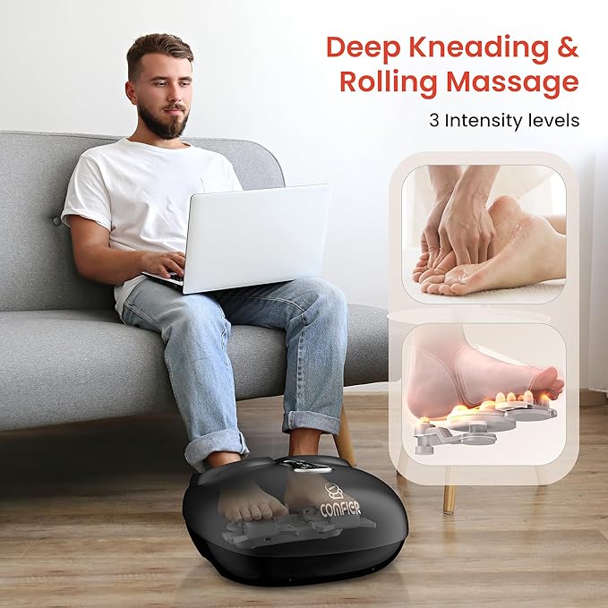 COMFIER 2025 Upgrade shiatsu Foot Massager for Neuropathy,Plantar Fasciitis,Foot Massager with Heat,Remote Control,Pause Function, feet Massager with Compression,Vibration,Gift for Men Size 13