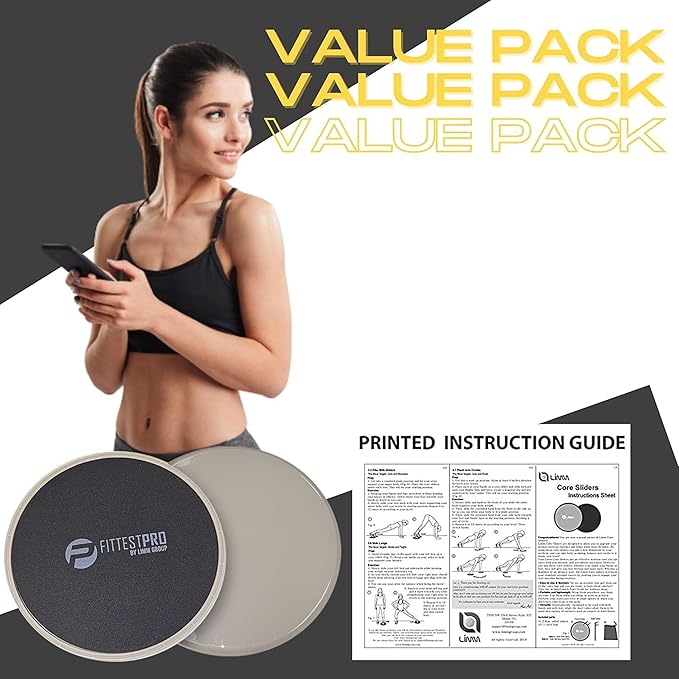 Limm Core Sliders for Working Out - Exercise Sliders Fitness, Stability, Ab, Legs & Full Body (Set of 2) - Bonus Carry Bag & Workout Ebook - Gym Gliding Disc Pads for Hardwood, Carpet & More