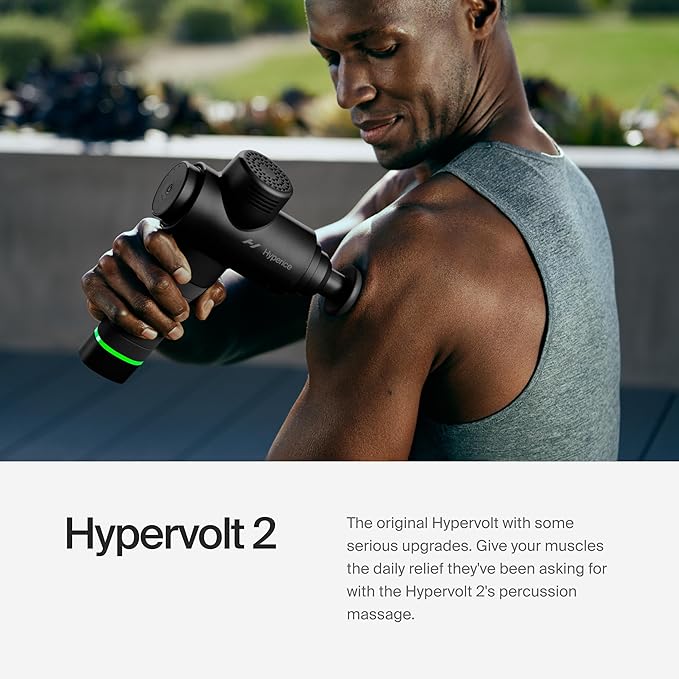 Hyperice Hypervolt 2 Black - Featuring Quiet Glide Technology - Handheld Percussion Massage Gun | 3 Speeds, 5 Interchangeable Heads | Helps Relieve Sore Muscles and Stiffness
