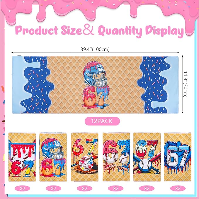12 Pcs Cooling Towel Baseball Football Basketball Breathable Chilly Softball Soccer Ice Towel, 40"x12" Tennis Microfiber Accessories for Player