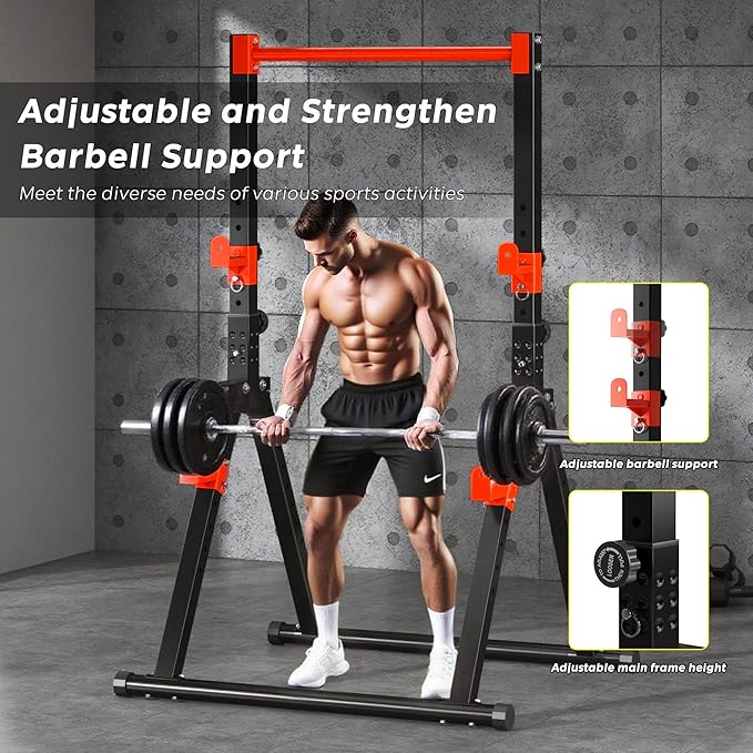 DlandHome Foldable Power Tower Pull Up Bar Dip Station, Adjustable Height Multifunction Workout Pull Up Tower Station for Home Gym, Strength Training Equipment, Triangular Legs, Up to 330lbs