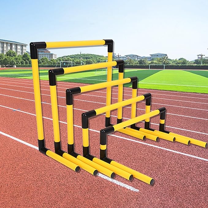 5-Pack Agility Hurdles, Adjustable Heights for Speed & Footwork Training, Foldable PVC Hurdles for Track & Field, Soccer, and Fitness Drills (Yellow)