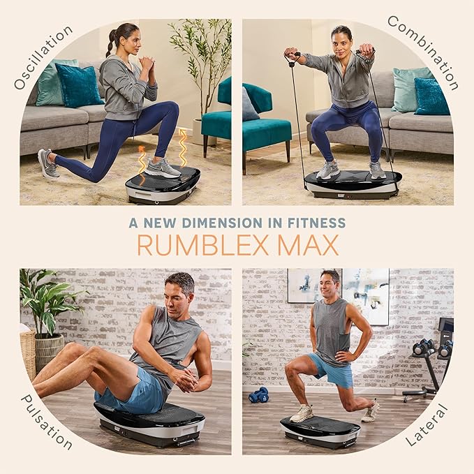 Lifepro Rumblex Max 4D Black Vibration Plate Exercise Machine with Loop Resistance Bands for Home Fitness Shaping Training Recovery Tone & Strength