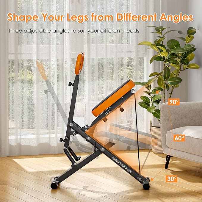 Squat Machine for Home Gym, Squat Rowing Machine with Adjustable Resistance and Optional Full Motion, Squat Assist Trainer for Glutes