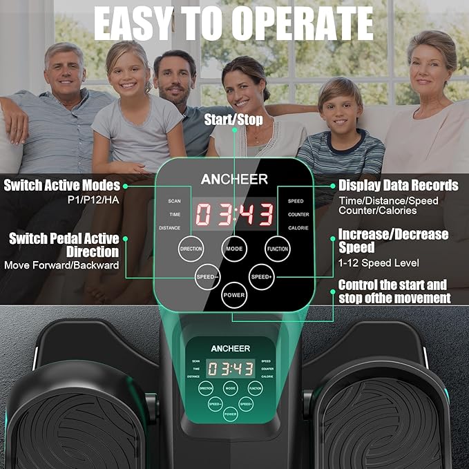 Ancheer Under Desk Elliptical,Ellipse Leg Exerciser for Seniors Fully Assembled, Electric Seated Pedal Elliptical Exerciser with Remote &12 Resistance Adjustable Speed