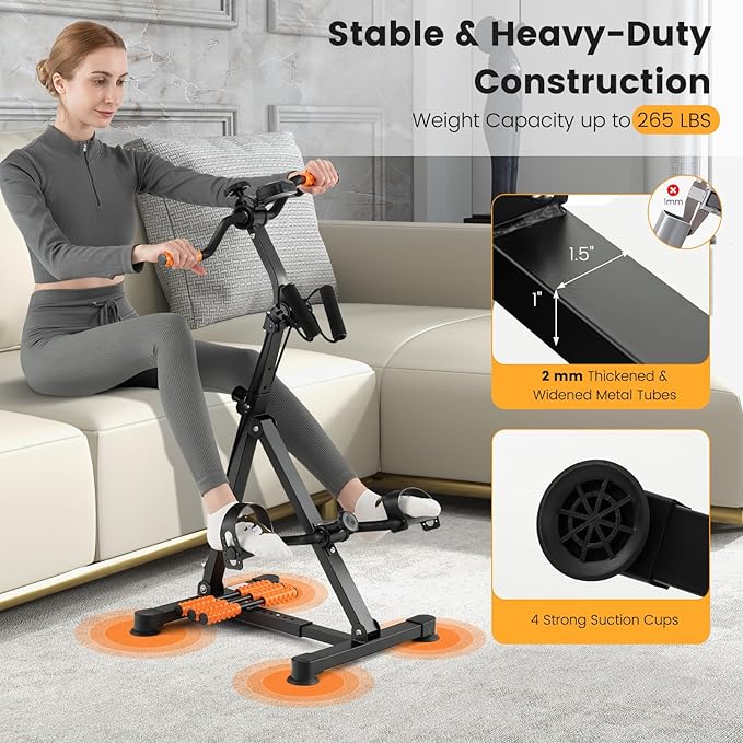 GYMAX Pedal Exercise Bike for Seniors, Hand Arm Leg and Knee Fitness Machine with Massage, LCD Monitor, Adjustable Height and Length for Total Body, Home Exercise Equipment for Elderly
