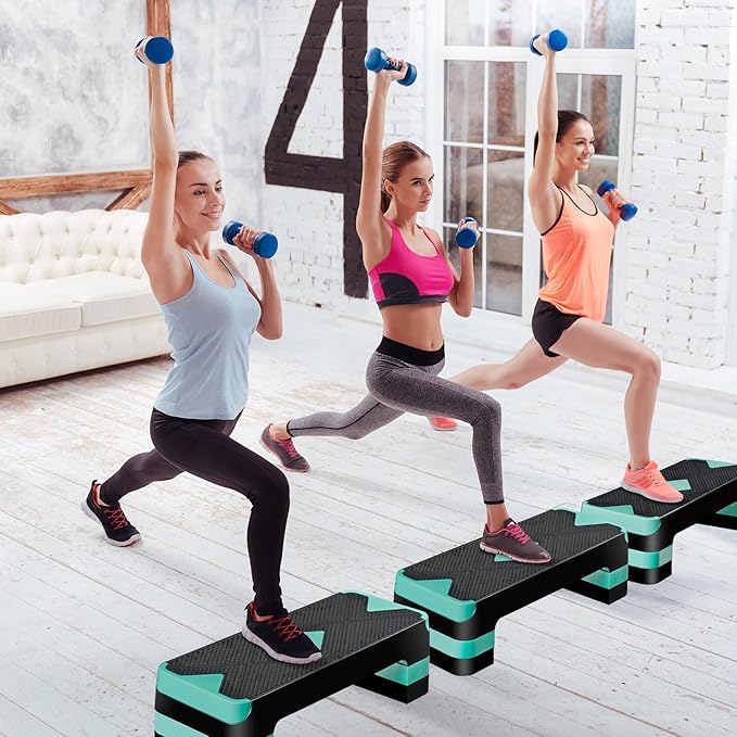 HomGarden Adjustable Workout Aerobic Stepper in Fitness & Exercise Step Platform Trainer Stepper w/Risers Adjust 4"-6''-8''