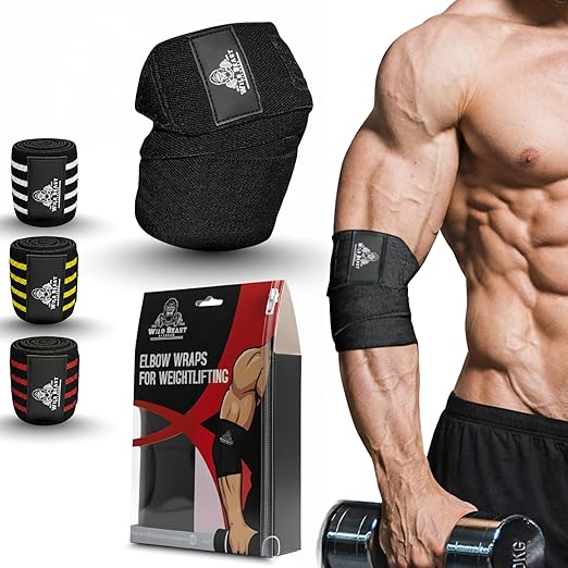 Elbow Wraps for Weightlifting (Pair), Stretchable & Breathable 41" Elbow Compression Strap, Weightlifting Straps for Bench Press, Supports Powerlifting, Pressing, Elbow Straps for Gym Accessories for Men (Black)