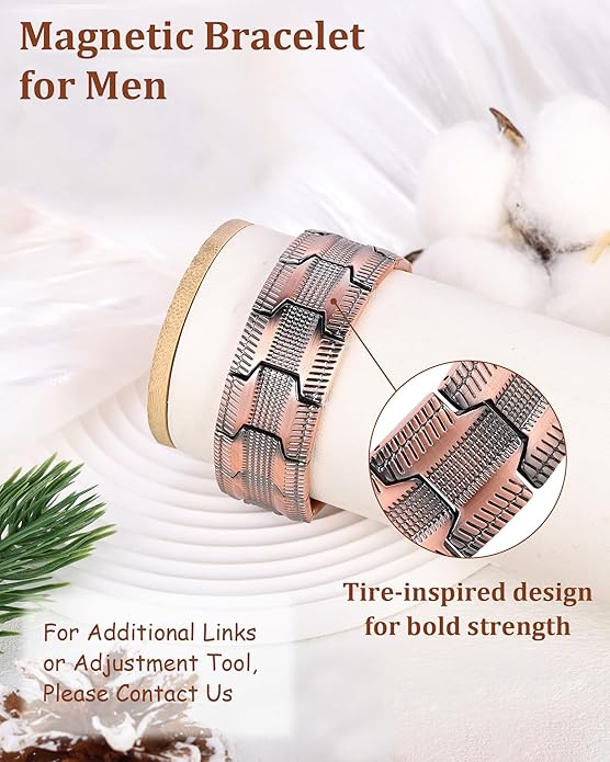 MagEnergy Copper Bracelet for Men, 3-Row Magnet Design, Ultra Strength Magnetic Bracelet 99.99% Pure Copper Wristband Adjustable Jewelry Gift with Sizing Tool