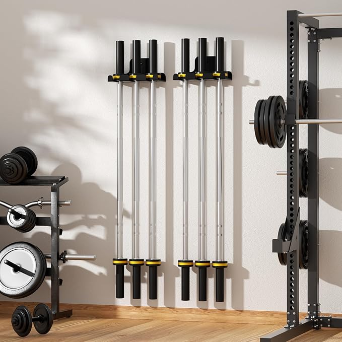 Olympic Barbell Hanger,Garage Gym Bar Wall Rack,Vertical Barbell Mount Rack,Black Powder Coated,Space Saving Commercial or Home Gym Accessory,Holds Under 33mm Bar Size
