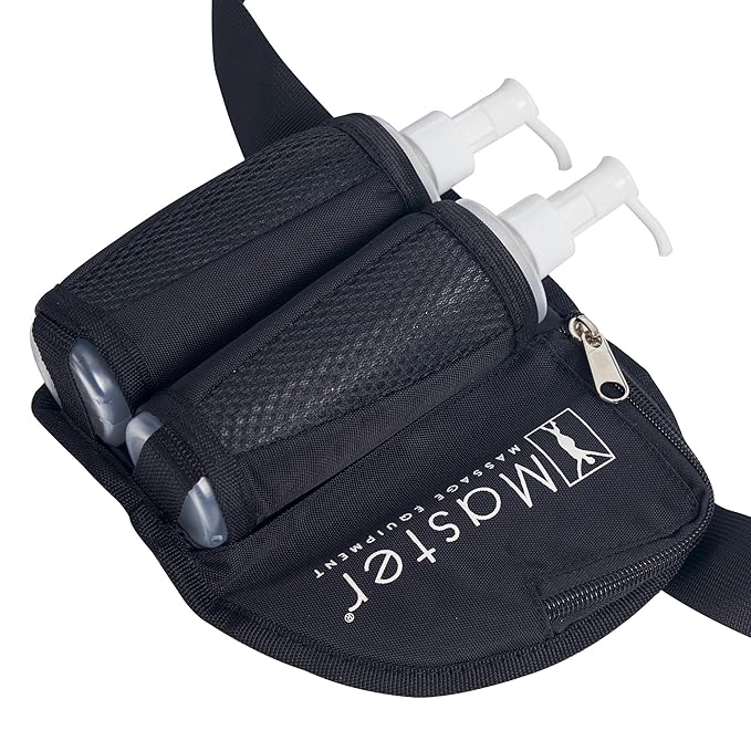 Master Massage Double Bottle Massage Oil & Lotion Holster Bag-Adjustable Dual Kit–Two 8 Oz Refillable Pump Dispenser