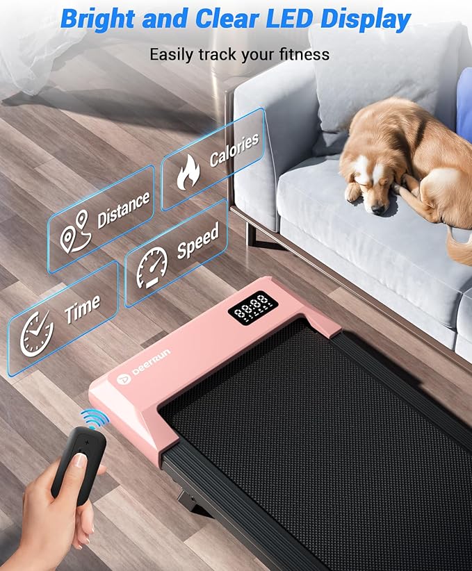 DeerRun Under Desk Walking Pad Treadmill for Home Office & Small Spaces, 6% Manual Incline, 0.6–3.8 MPH Walking Speed, 2.5 HP, 300 lb Capacity, App & Remote Control