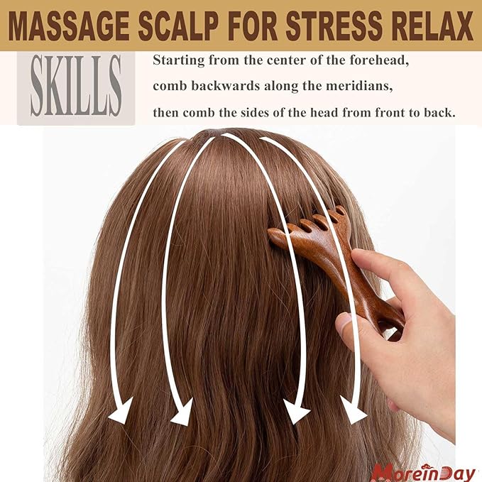 Scalp Massage Tool, Head Massager Scalp, Massage Comb for Gua Sha, Wooden Foot Massage Tool - 2 Pack