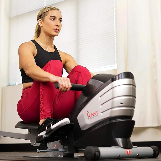 Sunny Health & Fitness Rowing Machine for Low Impact Full Body Workouts Home Training, Flip-able Equipment for EZ-Storage, Optional Magnetic or Air Resistance w/Free SunnyFit App Connection