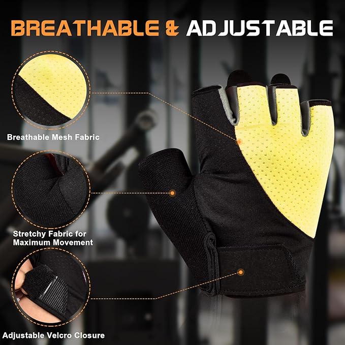 Workout Gloves for Women - Breathable Weight Lifting Gloves with Non-Slip Silicone Padding, Fingerless Gym Gloves for Cycling, Rowing, Pull Ups & Training (4 Sizes)