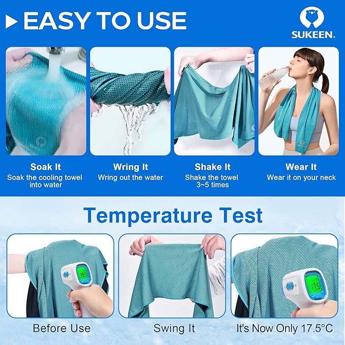 Sukeen 4 Pack Cooling Towels (40"x12"),Ice Towel,Soft Breathable Chilly Towel,Microfiber Towel for Yoga,Sport,Running,Gym,Workout,Camping,Fitness,Workout & More Activities