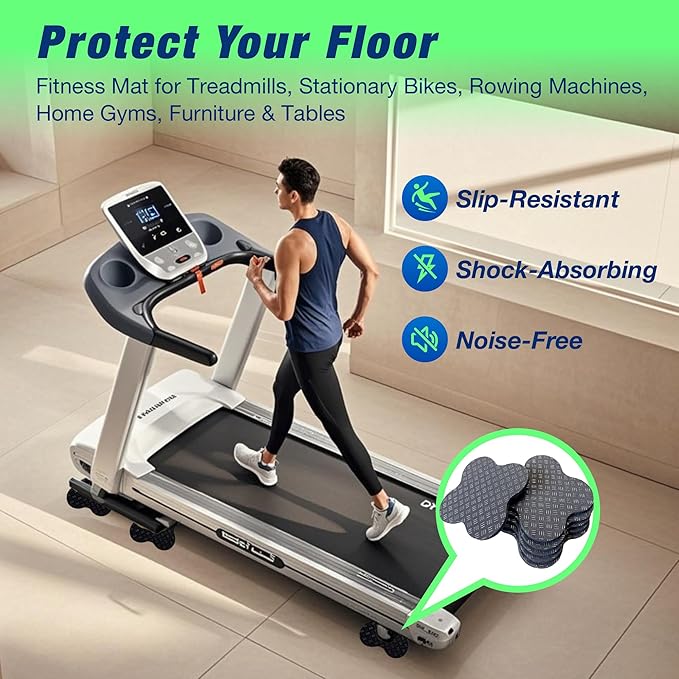6 Pack Treadmill Pads - Anti-Slip & Anti-Vibration Exercise Equipment Mats - Floor Protectors for Hardwood & Carpet, Noise Reducing Stabilizer Feet for Bike, Elliptical, Rower (Quatrefoil, 4"x4"x0.2")