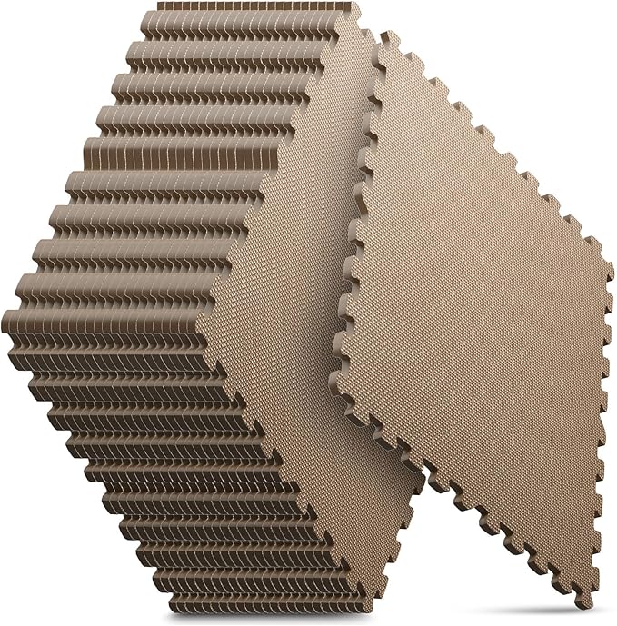 24 Pack Home Gym Mat, Puzzle Exercise Mat, EVA Interlocking Foam Floor Tiles for Home Workout Equipment and Kids' Play Areas - Blue, 24 in x 24 in x ½ in - (Brown, 24 Pack(96 SQ FT))