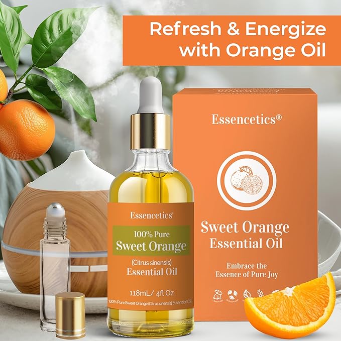 Sweet Orange Essential Oil 4oz - 100% Natural - Infused with Olive & Sunflower Oils - Perfect Orange Essential Oil Organic for Aromatherapy, Skin, Massage & Cleaning
