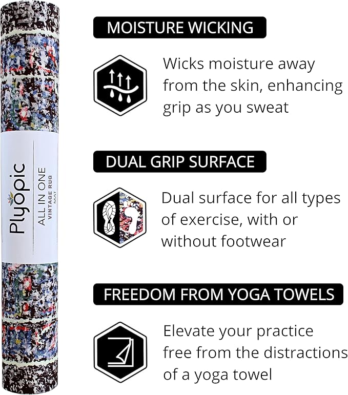Plyopic. All In One Yoga Mat | Luxury Sweat-Grip Mat/Towel Combo | Ideal for Yoga, Hot Yoga, Bikram, Pilates, Workout & Exercise | Eco-Friendly Natural Rubber