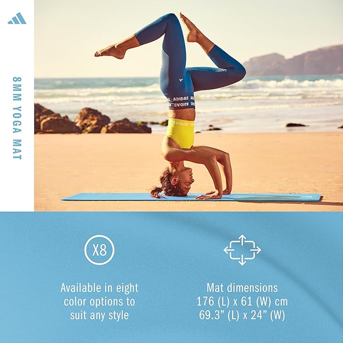 adidas Yoga Mat - Eco Friendly - Non Slip, Durable Textured Surface, 8mm