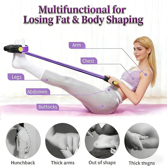 Pedal Resistance Bands with Handles, Upgrade 6-Tubes Manual Tension Training Pedal, Natural Rubber Foot Pedal Resistance Bands, Light Weight Fitness Equipment for Yoga, Pilates, Gym & Abs Training