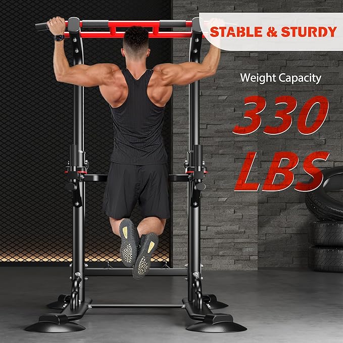 DlandHome Pull Up Bar Power Tower Dip Station, Height Adjustable Heavy Duty Workout Dip Stand, Multi-Functional Strength Training Machine for Men Women Home Gym