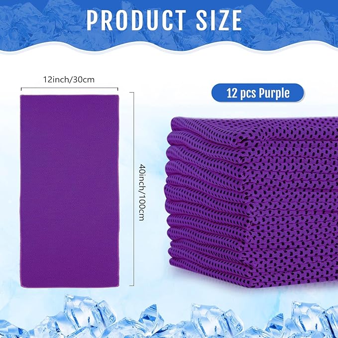 Hosuly 12 Pieces Cooling Towels for Hot Weather Soft Breathable Cold Towel Yoga Towels for Sweat, Sports, Workout, Fitness, Gym, Running, Travel Camping, 12 x 40 Inch (Purple)