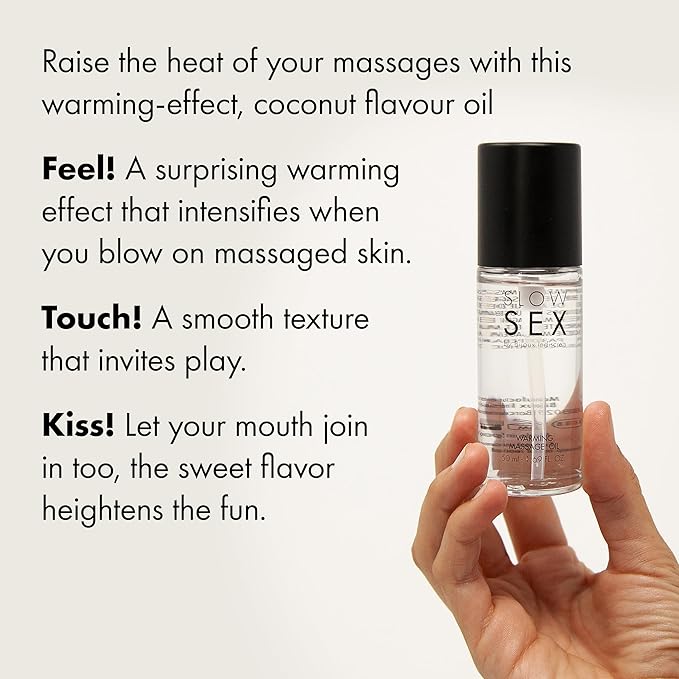 Warming Massage Oil for Couples – Kissable Coconut Flavor, Edible Body Oil with Blow-Activated Warming Sensation – Smooth, Toy & Condom Compatible Erotic Gel for Sensual Foreplay