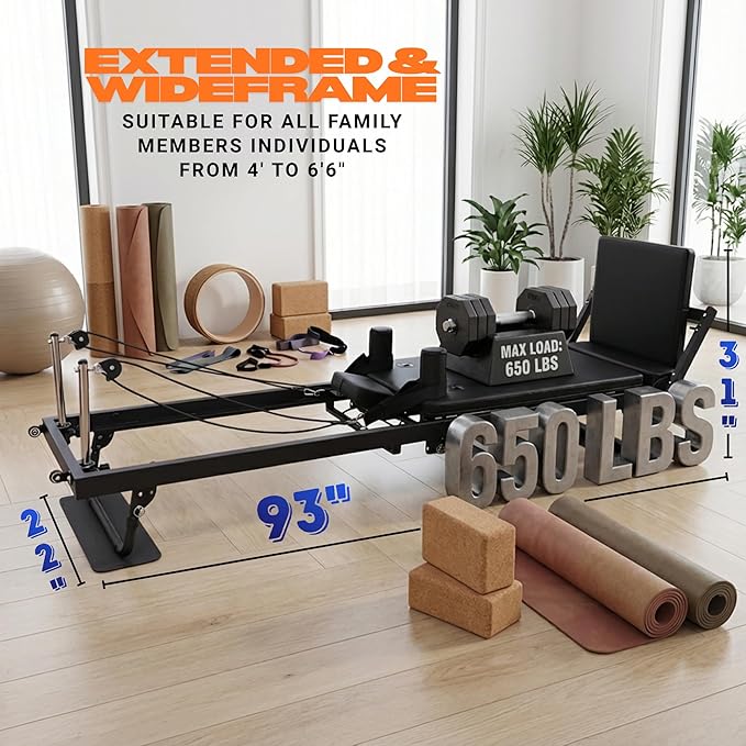 3.0PRO 93" Pilates Reformer NEW Patented Design, Foldable Pilates Machine with Yoga Ring Circle & Headrest, Jumpboard, Dual Resistance Springs, Pilates Equipment for Home Workout, up to 650 LBS