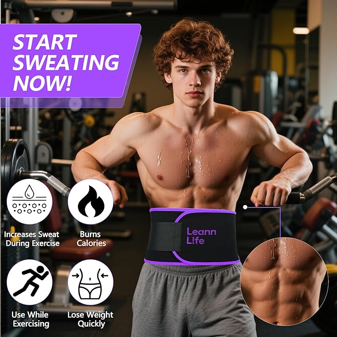 Waist Trimmer Belt – One Size 52″ Fits All Women & Men, Premium Neoprene Sweat Waist Trainer for Workout & Fitness