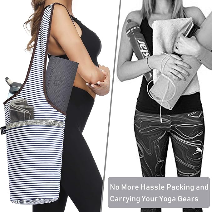 Ewedoos Canvas Yoga Mat Bag Fits Most Mats Yoga Bag with Large Storage Pockets to Hold More Accessories Ideal for Pilates Workout Gifts & Travel