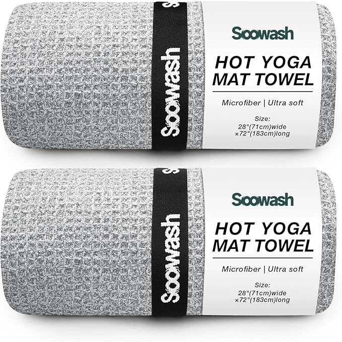 Hot Yoga Towel,Microfiber Yoga Mat Towels Non Slip for Hot Yoga Absorbent Microfiber Sweat Anti-Slip Cover,Bikram,Pilates,Exercise,Fitness 28 inch X 72 inch Grey 2 Pack