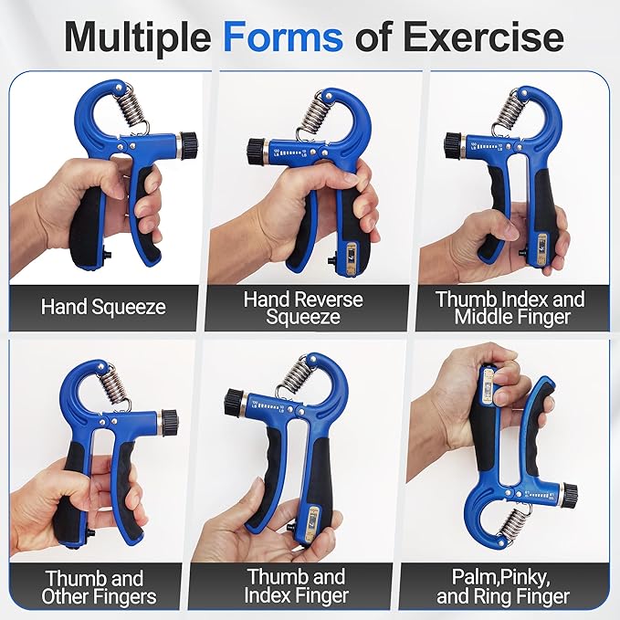 Grip Strength Trainer Kit (5 Pack) Adjustable Resistance Hand Gripper,Finger Exerciser,Hand Extension Exerciser,Stress Relief Ball and Forearm Workout Ring for Muscle Building Injury Recover