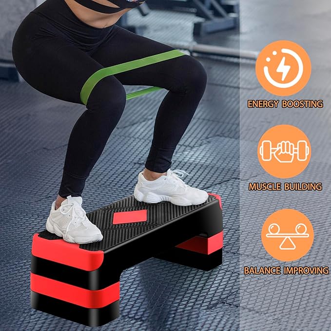 27" Adjustable Exercise Aerobic Step Platform with Stackable Risers – 3 Levels (4", 6", 8") – Workout Stepper for Home Gym, Fitness & Physical Therapy Training