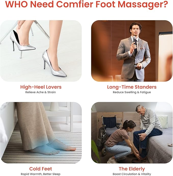 COMFIER Shiatsu Foot Massager with Heat, Kneading Rolling,Vibration, Compression,Remote Control,Foot Massage for Neuropathy,Plantar Fasciitis,Size 13“