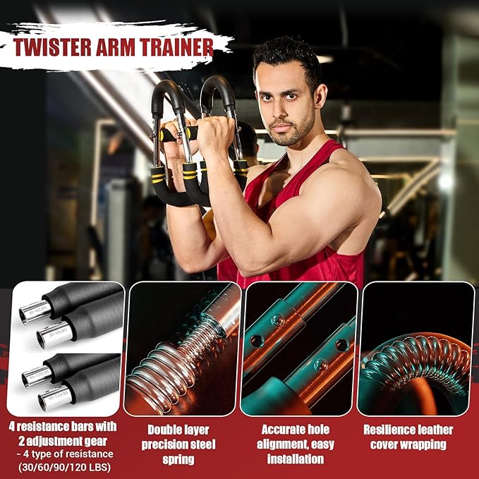 Twister Arm Trainer, 30-120 lbs Adjustable Twister Arm Chest Exerciser with 4 Spring & Poster for Men & Women, Detachable Power Twister Home Fitness Equipment for Enhancing Upper Body Muscle