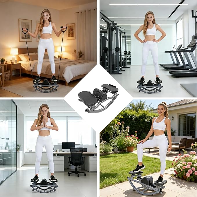 Rock Stepper Side to Side Machine, Low-Impact Lateral Stepper for Home Workout with Digital Display and Resistance Bands, Portable Rocking Stepper for Legs, Glutes and Core Training