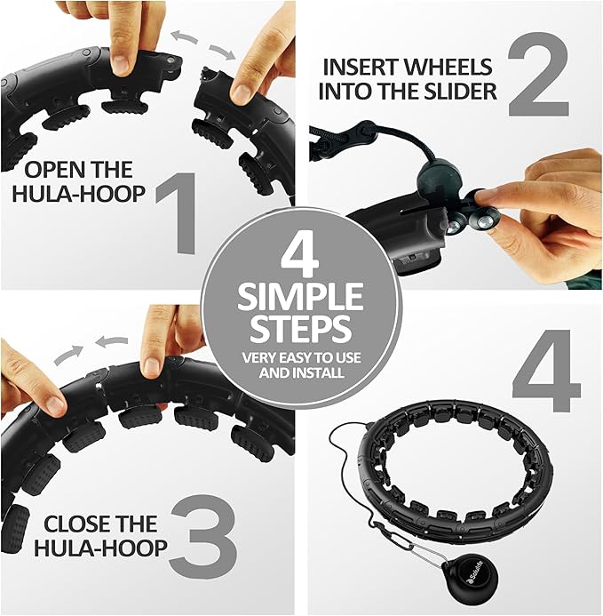 Experience Fitness Excellence with Our Infinity Hoop Plus Size – Weighted Hula Hoop for Weight Loss – Hula Hoop Exercise Ring with ABS and Quality Wheels – for All the Sizes and Levels (Black)