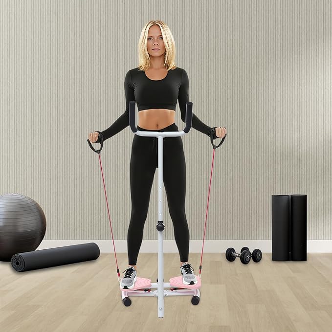 Waist Twisting Machine with Handlebar, 3 Gears Adjustable Ab Twister Machine with 2 Pull Cords, Ab Twist Board for Exercise 330lbs Load Capacity
