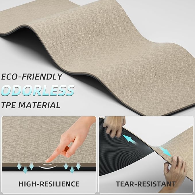 Extra Long & Wide Yoga Mat for Tall Men & Women,76''x32.6''x7mm - High Density TPE Non-Slip Both Sides, Lightweight 1.1kg with Superior Cushioning for gymnastics, Pilates, Home, Workout