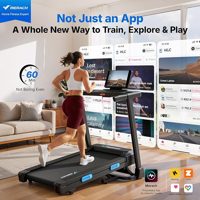 MERACH Incline Treadmill with Incline 6%-15%, 7-Layer Belt 300LBS Capacity Tredmill Foldable Handle Running Treadmills for Home, 0.5-7.5MPH 3.0HP Incline Folding Treadmill LED with APP Threadmill